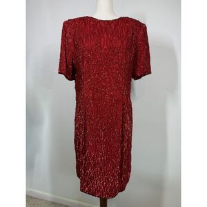 Vintage‎ Stenay Red All Over Sequin Sheath Cocktail Dress Size XL  Lightweight